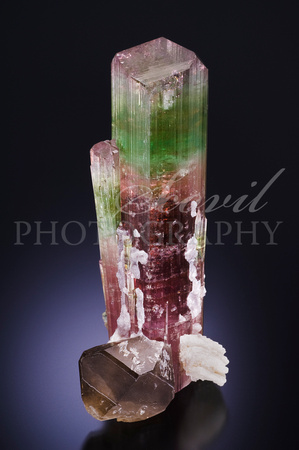 Elbaite, quartz. 10.9 cm h. Paprok, Kunar, Afghanistan. G & R Meieran coll.